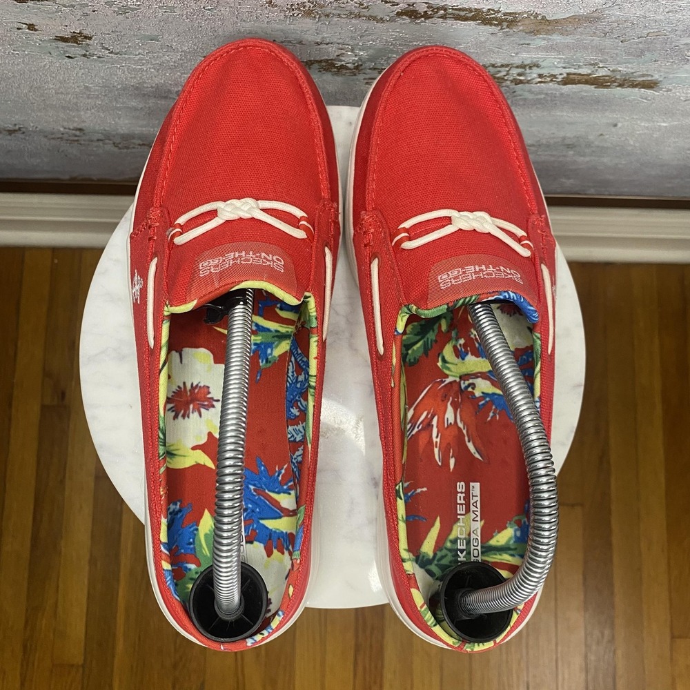 Skechers On-the-Go Shoes Womens Size 9.5 Red Canvas Boat Slip On SN 136496 - Picture 7 of 11